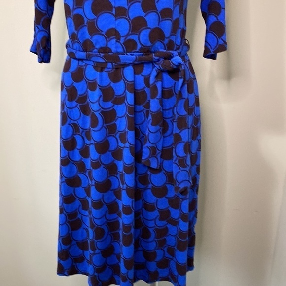 Boden Erica Navy Blue Jersey Dress with Belt Knee Length Geometric Size 4 - Picture 4 of 15